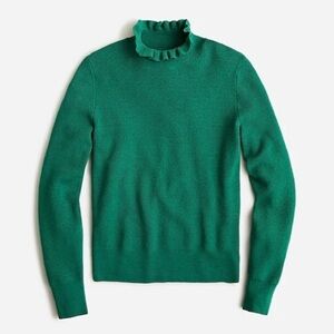 J Crew ||‎ Ruffleneck Merino Wool Sweater High Ruffle Neck Green XS